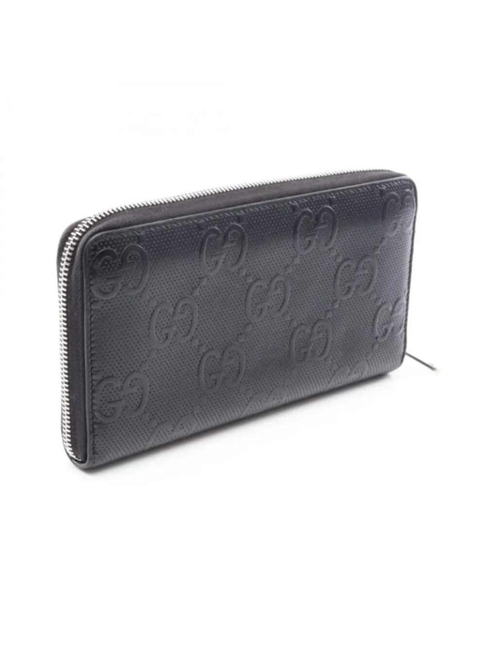 Gucci Round Wallet GG Embossed Black Leather